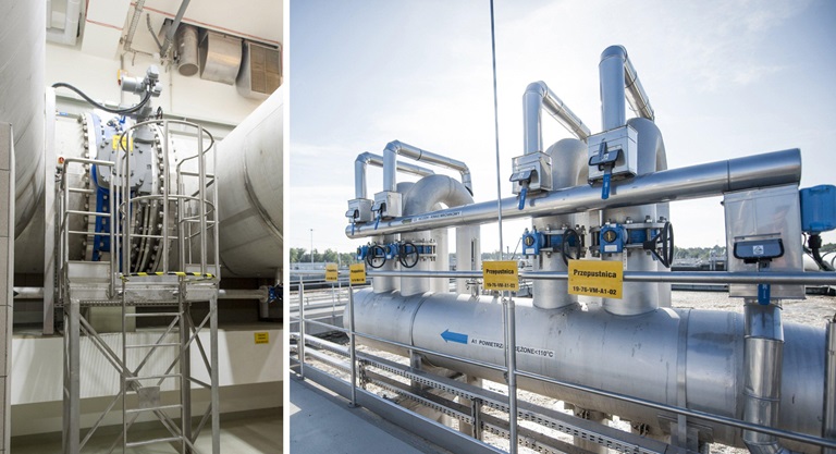 Installationsfoto af centriske butterflyventiler med fast gummiforing