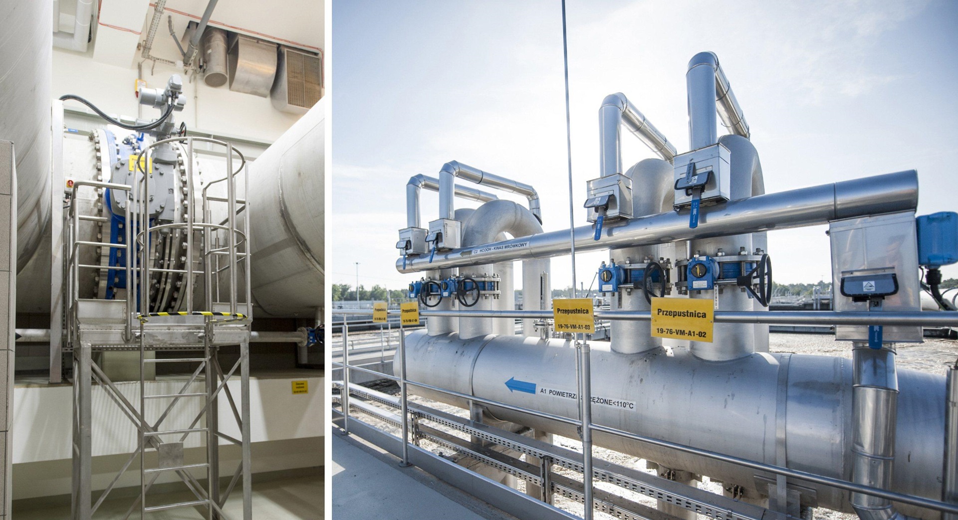 Installationsfoto af centriske butterflyventiler med fast gummiforing