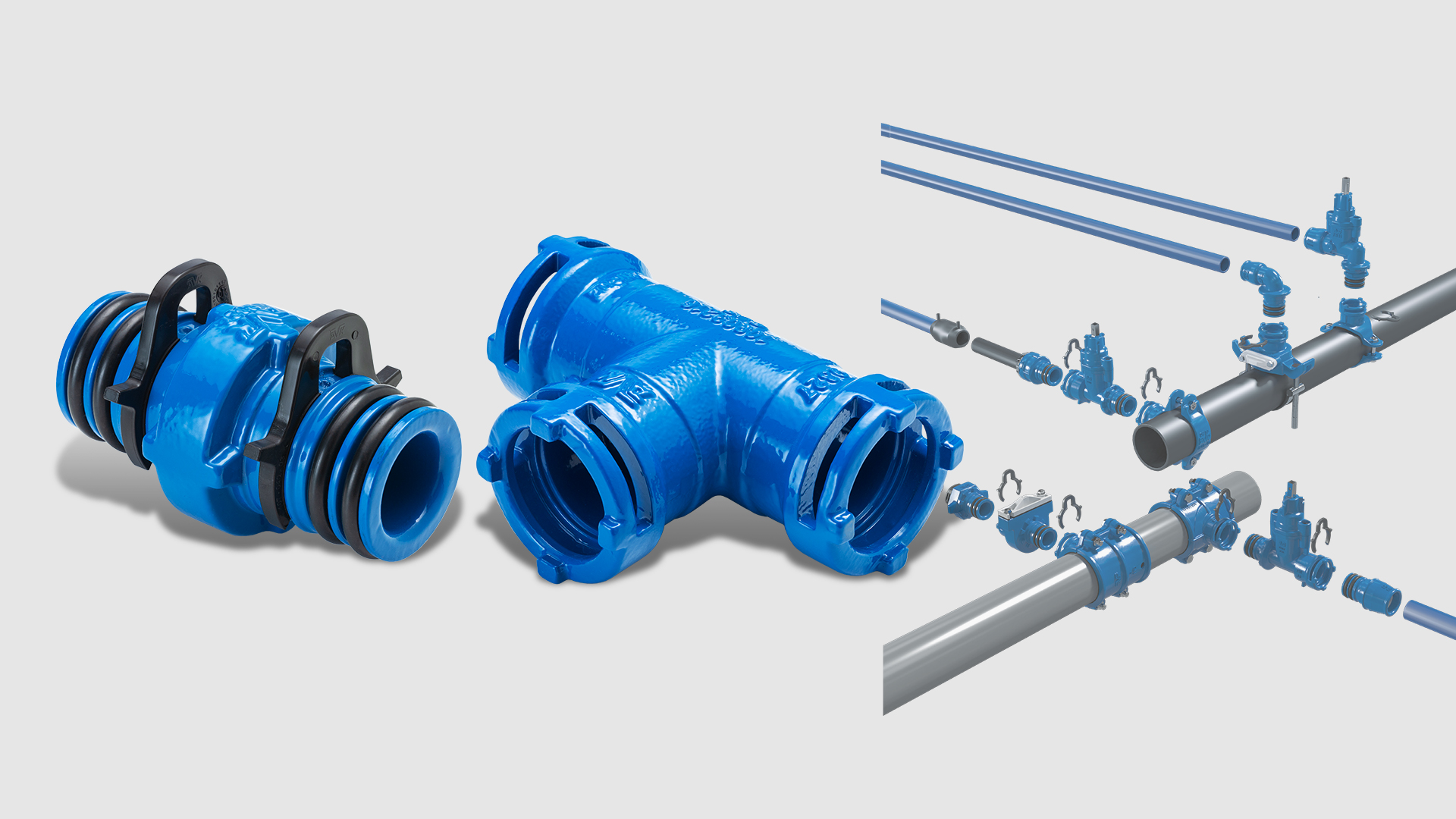 Fittings med dobbelt spidsende og 3-vejs fittings med muffeender til Supa Lock™-programmet