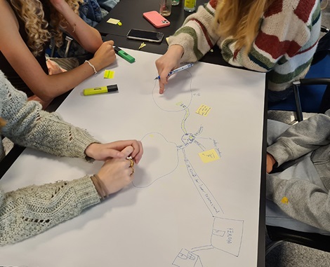 School children drawing at science day