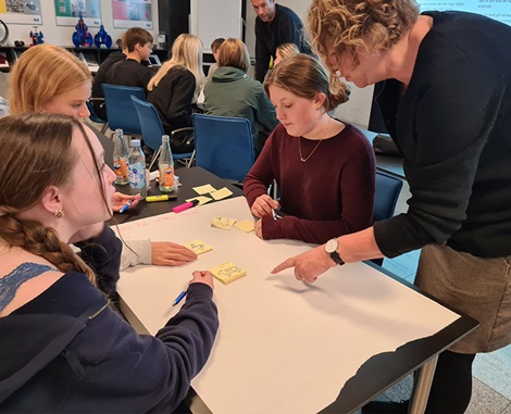 School kids drawing on post-its at science day
